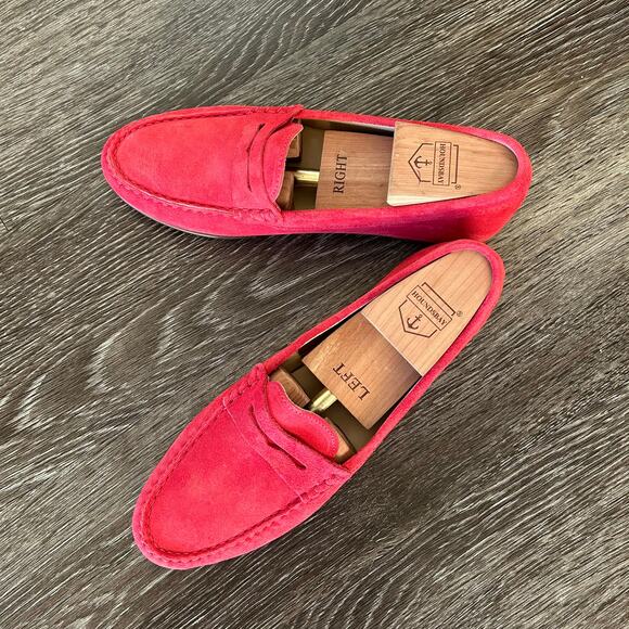 EUC J.Crew James Suede Loafers Soft Fuchsia Size 8 Italy Made Leather Red Shoe - Picture 13 of 16